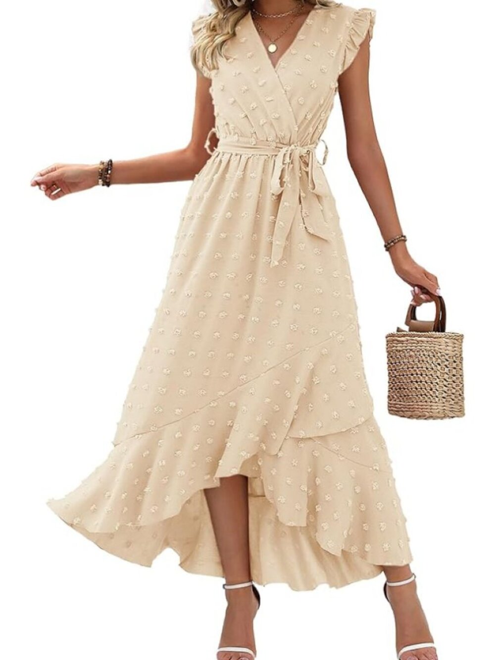 ✨ BTFBM Blush Pink Swiss Dot Ruffle Midi Maxi Dress  XL Boho Wedding Guest  NWT